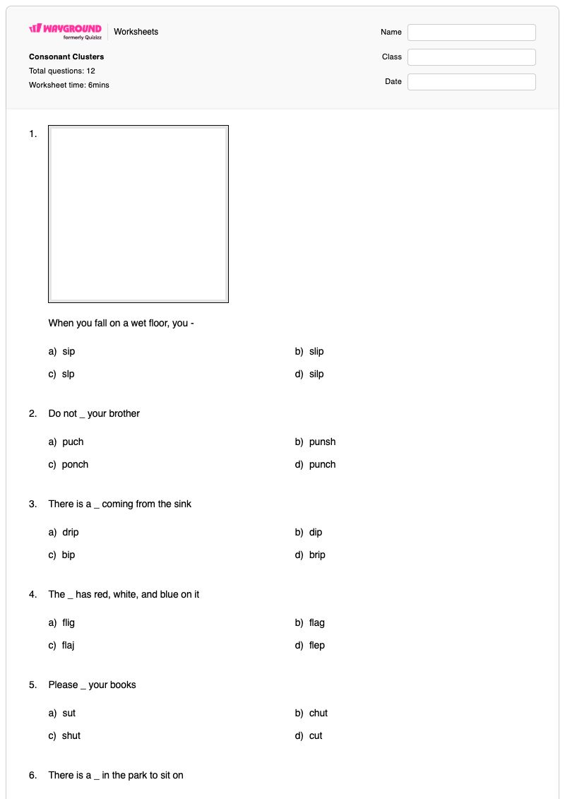 Consonant Clusters - พิมพ์ได้ Blends เวิร์กชีท - Wayground
