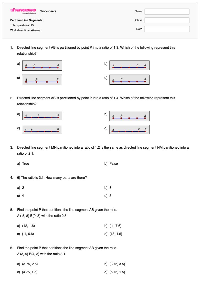 Partition Line Segments - Printable Line-segments Worksheets - Wayground