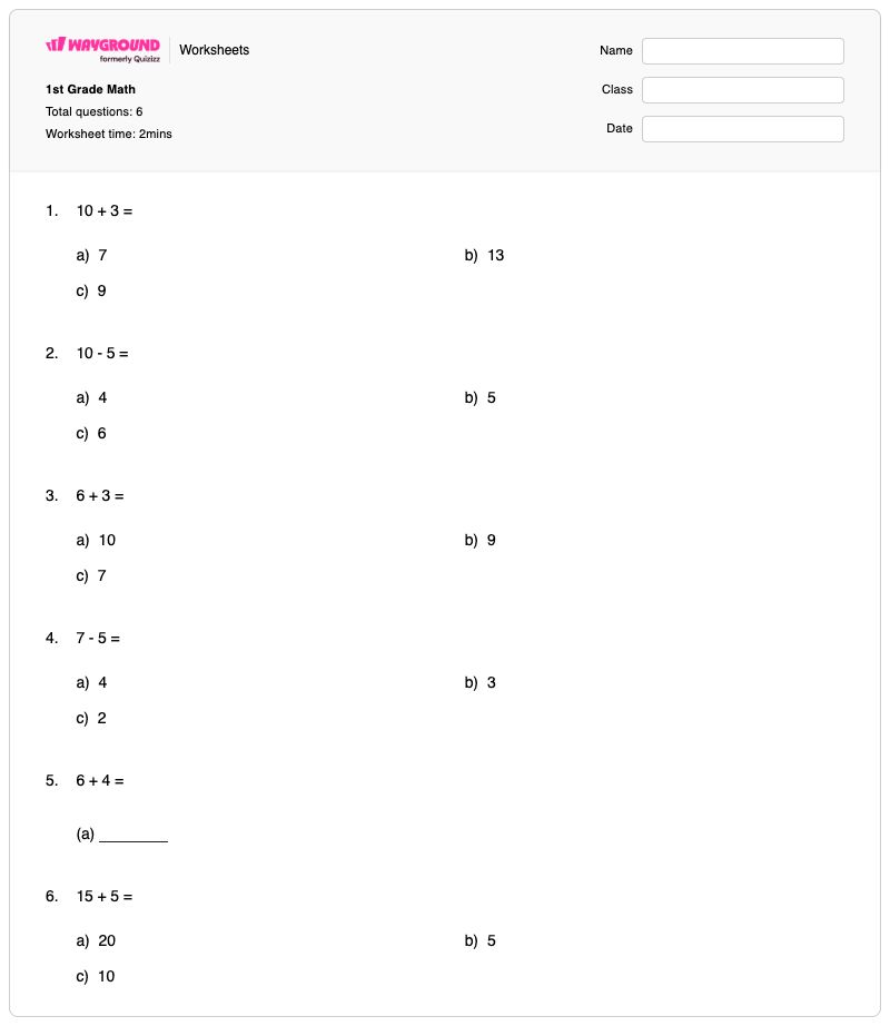 1st Grade Math  - พิมพ์ได้ ส่วนที่เพิ่มเข้าไป เวิร์กชีท ระดับ 1 - Wayground
