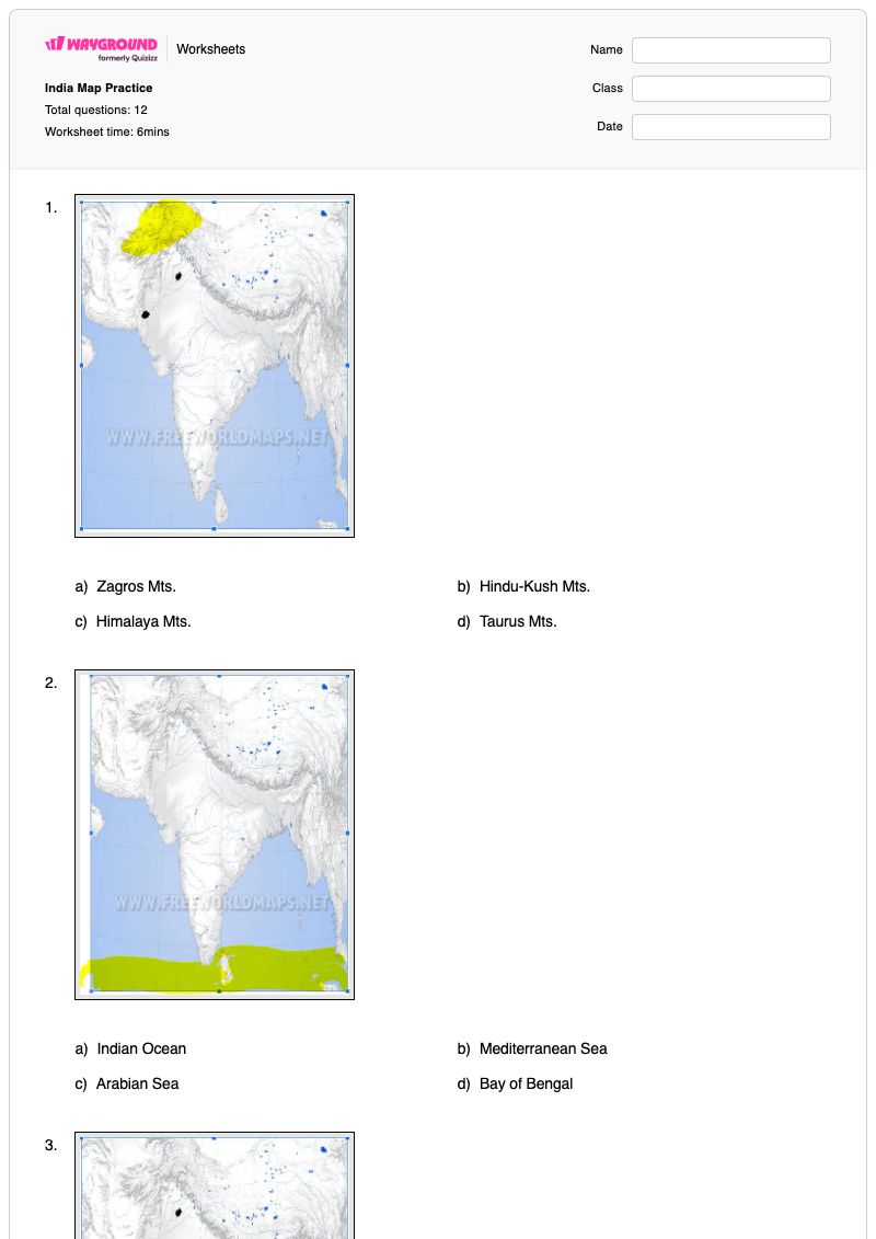 India Map Practice - Printable States-and-capitals Worksheets - Wayground