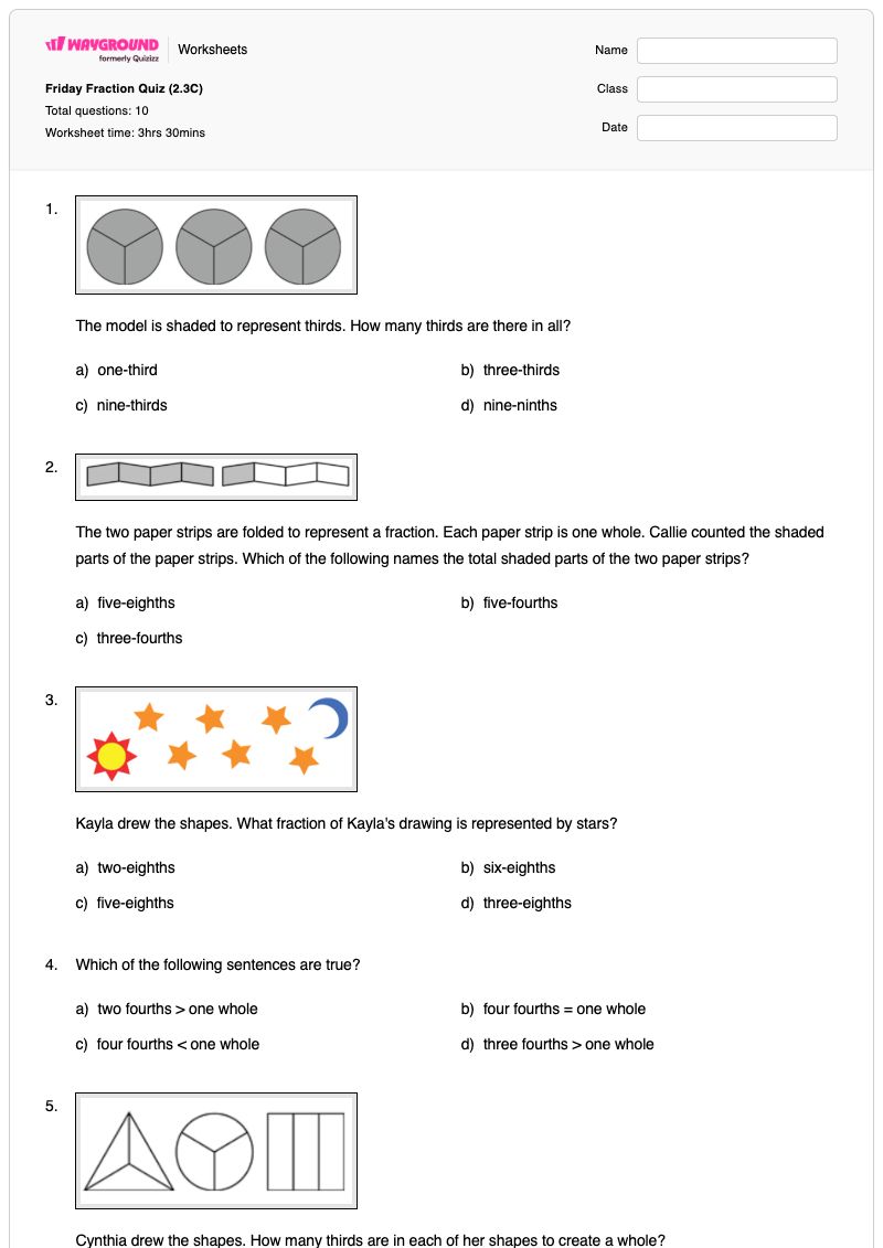 Friday Fraction Quiz (2.3C) - Printable Fraction-vocabulary Worksheets Grade 2 - Wayground