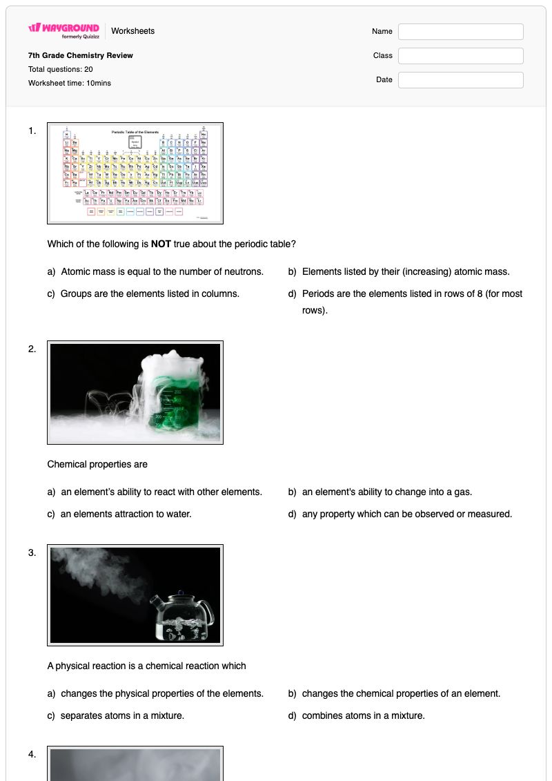 7th Grade Chemistry Review - Printable Chemistry Worksheets - Wayground
