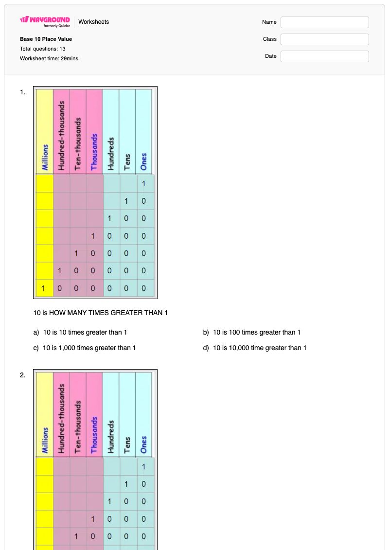 Base 10 Place Value - Printable Base-10-number-system Worksheets Kindergarten - Wayground