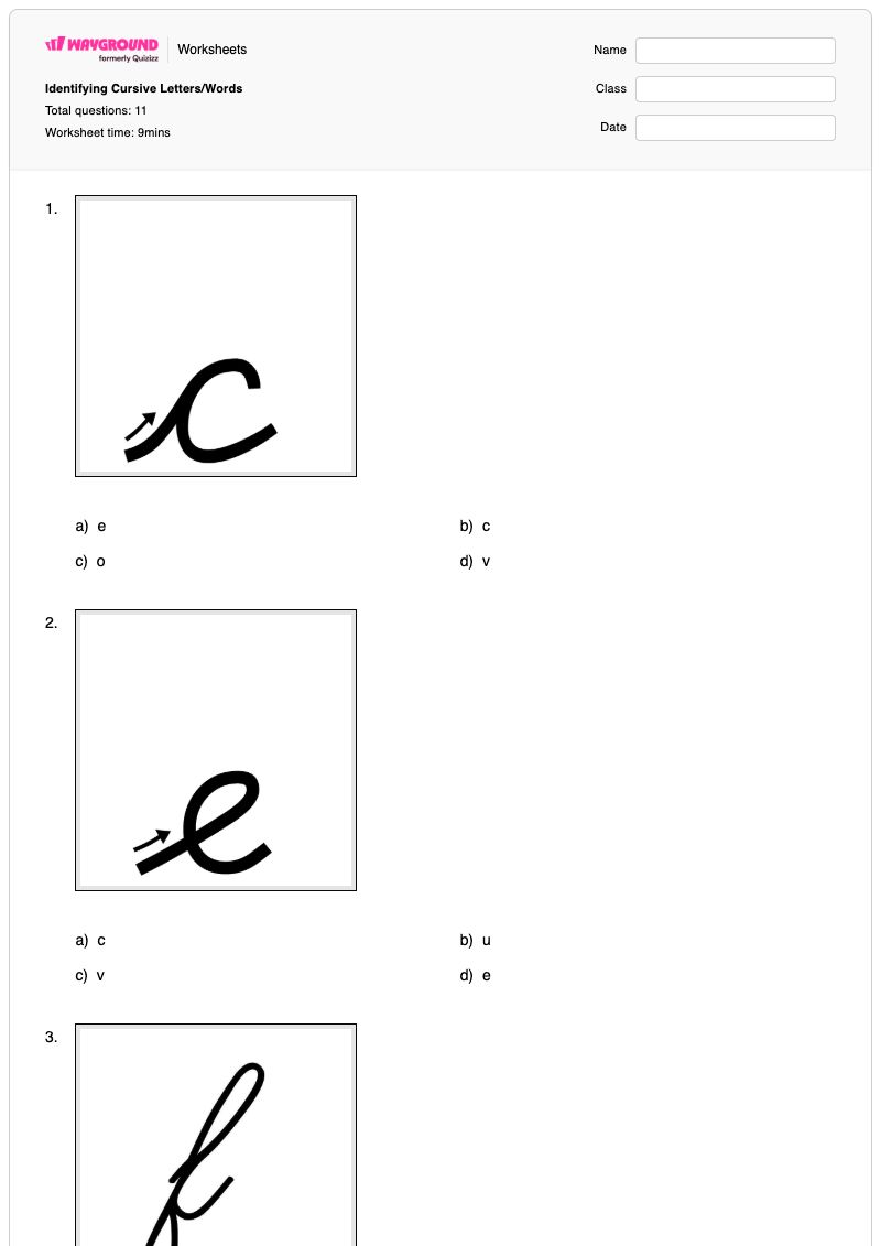 Identifying Cursive Letters/Words - พิมพ์ได้ Letter-recognition เวิร์กชีท ระดับ 3 - Wayground