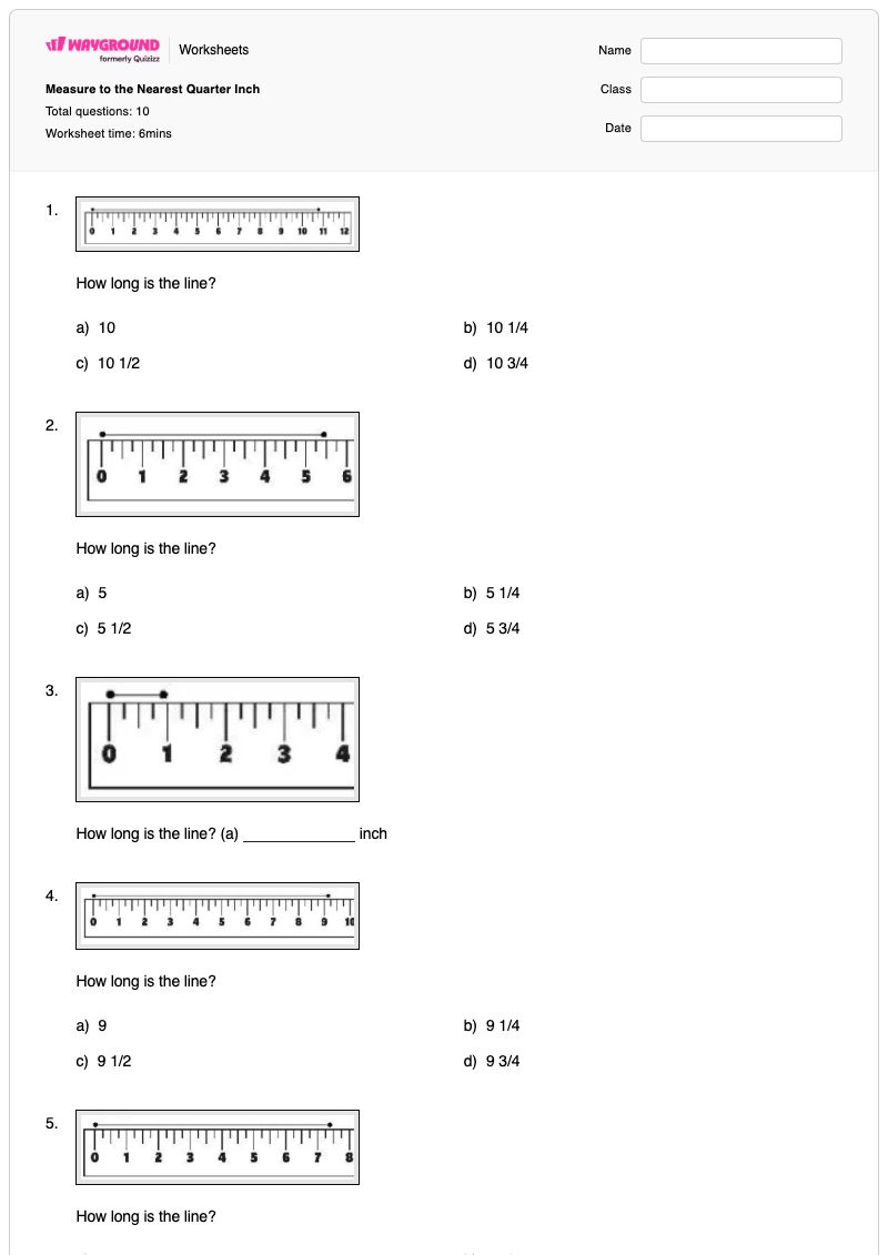 Measure to the Nearest Quarter Inch - Printable Measuring-to-the-nearest-quarter-inch Worksheets - Wayground