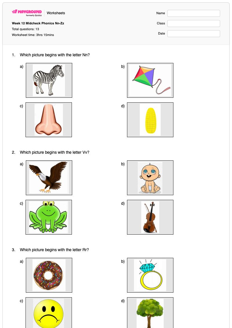 Week 12 Midcheck Phonics Nn-Zz - พิมพ์ได้ การเขียนตามรอยตัวอักษร เวิร์กชีท - Wayground