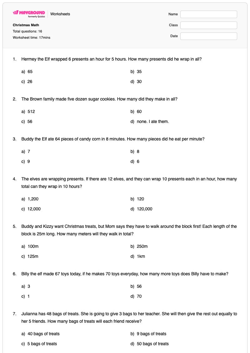 Christmas Math - Printable Christmas Worksheets Kindergarten - Wayground