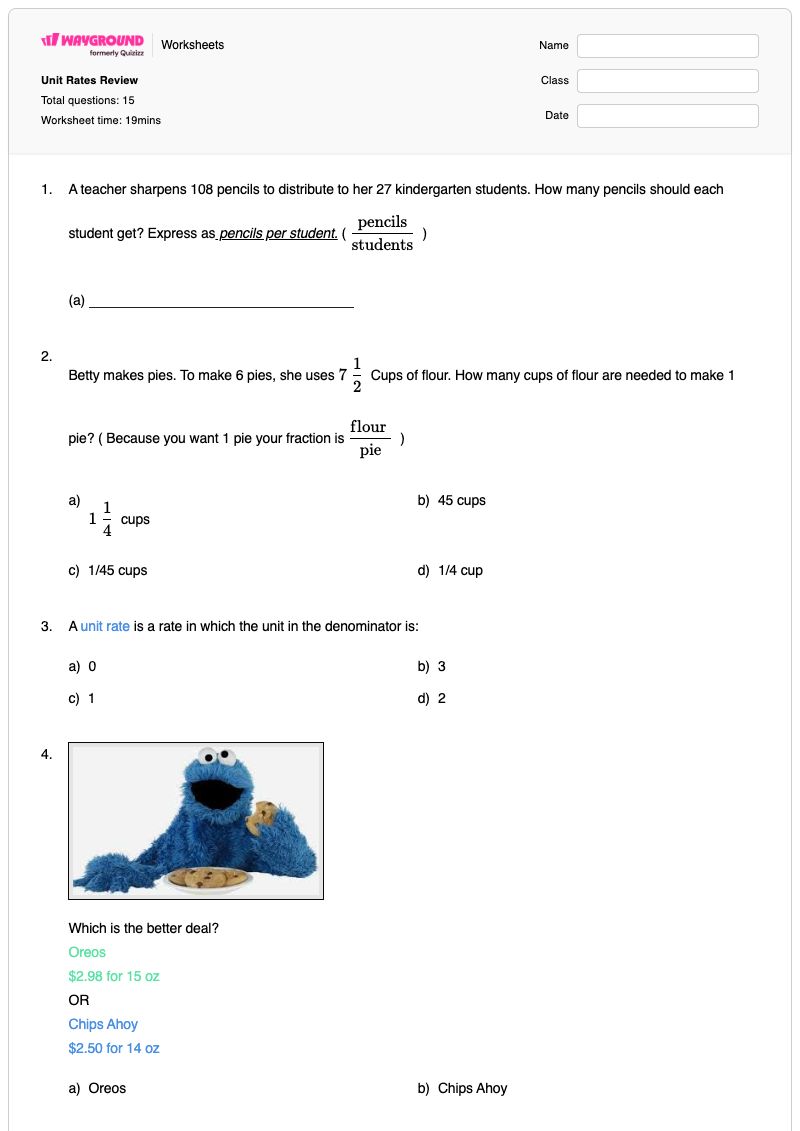 Unit Rates Review - Printable Unit-rate-and-slope Worksheets Grade 7 - Wayground