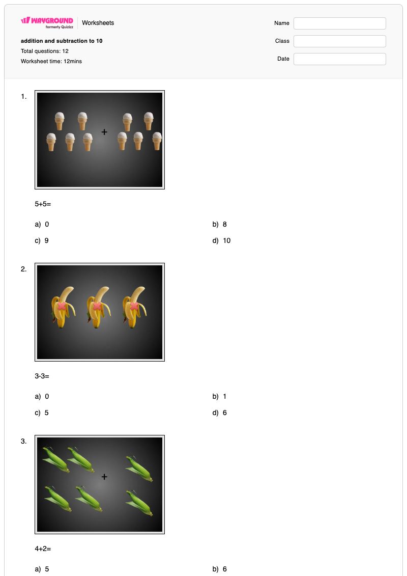addition and subtraction to 10 - พิมพ์ได้ Addition-and-subtraction เวิร์กชีท - Wayground