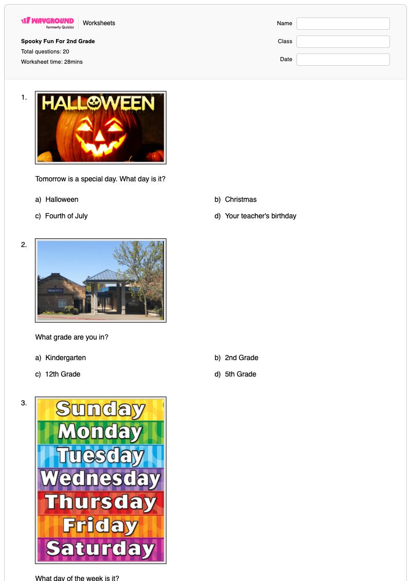 Spooky Fun For 2nd Grade - Printable Halloween Worksheets Year 5 - Wayground