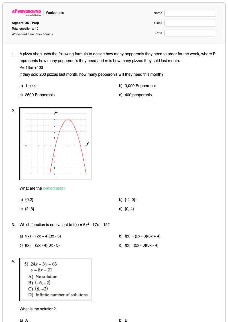 Algebra OST Prep - Printable Algebra-2 Worksheets - Wayground