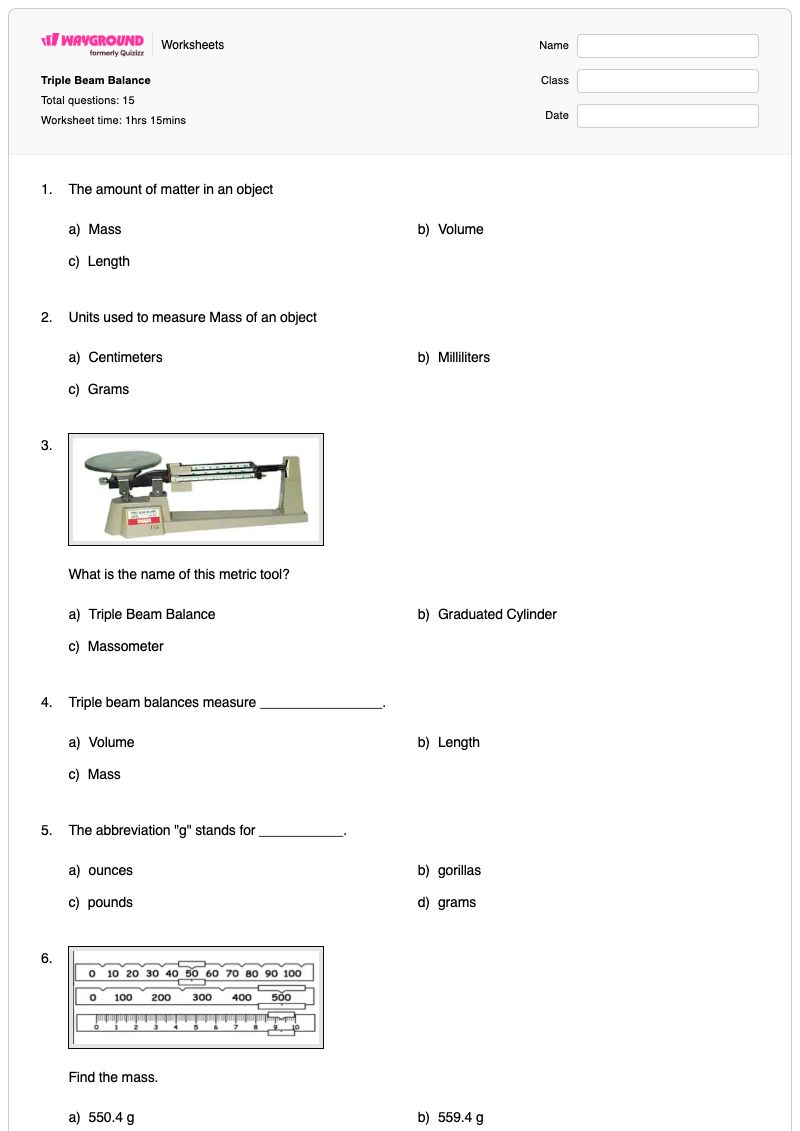 Triple Beam Balance - พิมพ์ได้ Triple-beam-balance เวิร์กชีท - Wayground