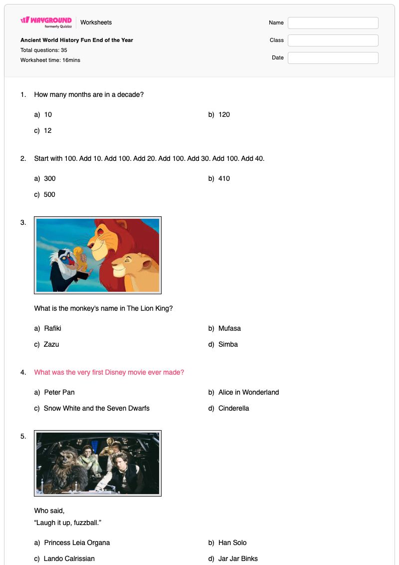 Ancient World History Fun End of the Year - Printable Ancient-world-history Worksheets - Wayground