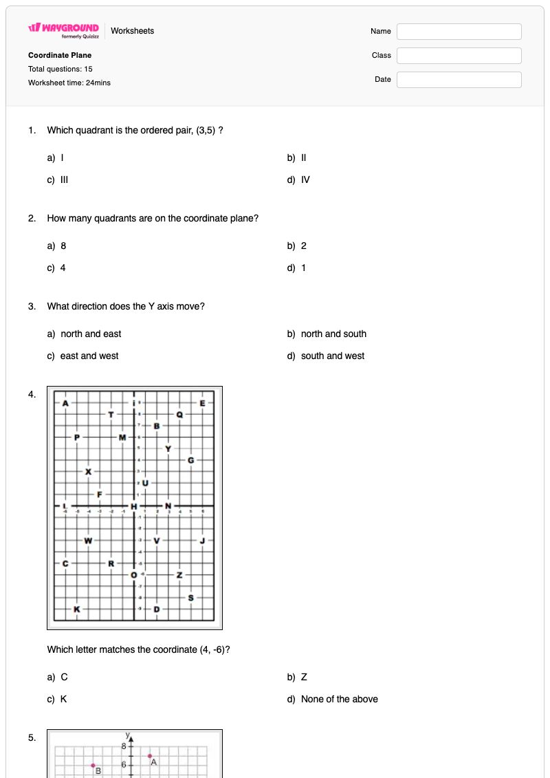 Coordinate Plane - Printable Identifying-points-on-the-coordinate-plane Worksheets Class 6 - Wayground