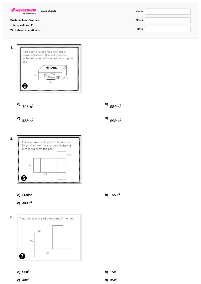 Surface Area Practice - Printable Volume-and-surface-area-of-cubes Worksheets Grade 7 - Wayground