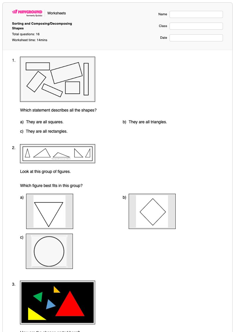 Sorting and  Composing/Decomposing Shapes - พิมพ์ได้ การแยกส่วนรูปทรง เวิร์กชีท - Wayground