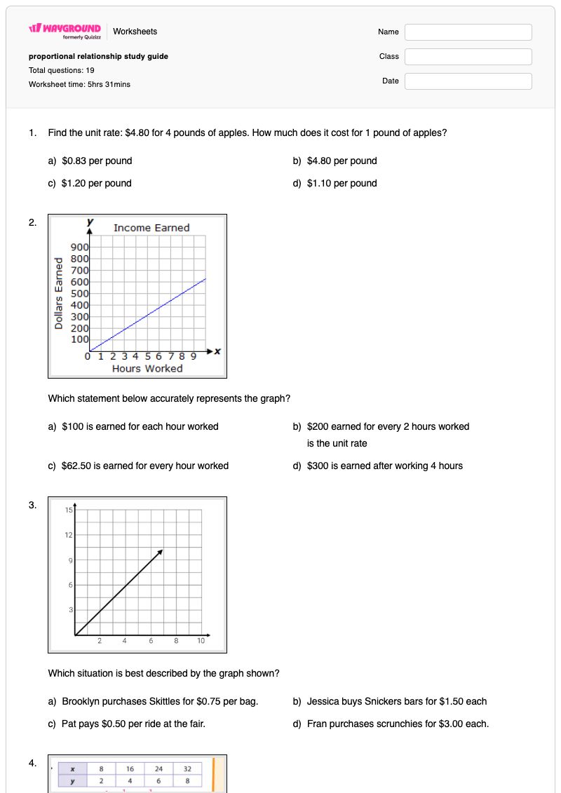 proportional relationship study guide - Printable Proportional-relationships Worksheets - Wayground