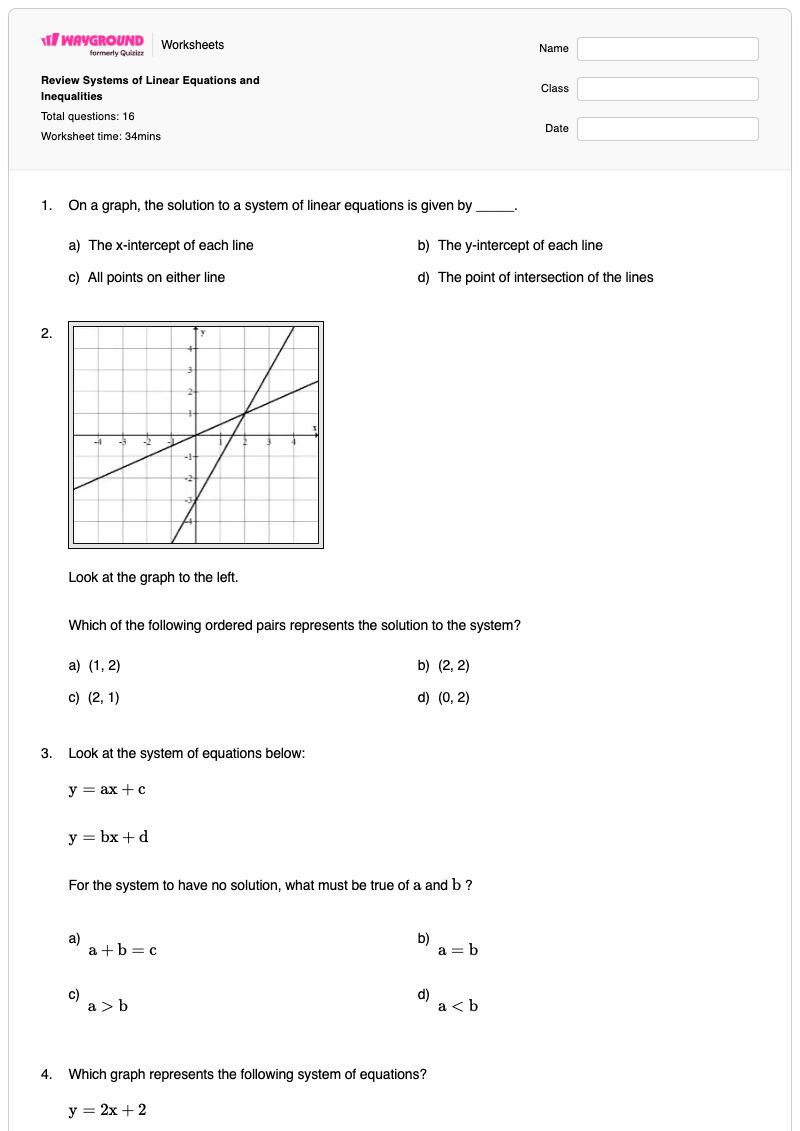 Review Systems of Linear Equations and Inequalities - Printable Inequalities-and-system-of-equations Worksheets - Wayground