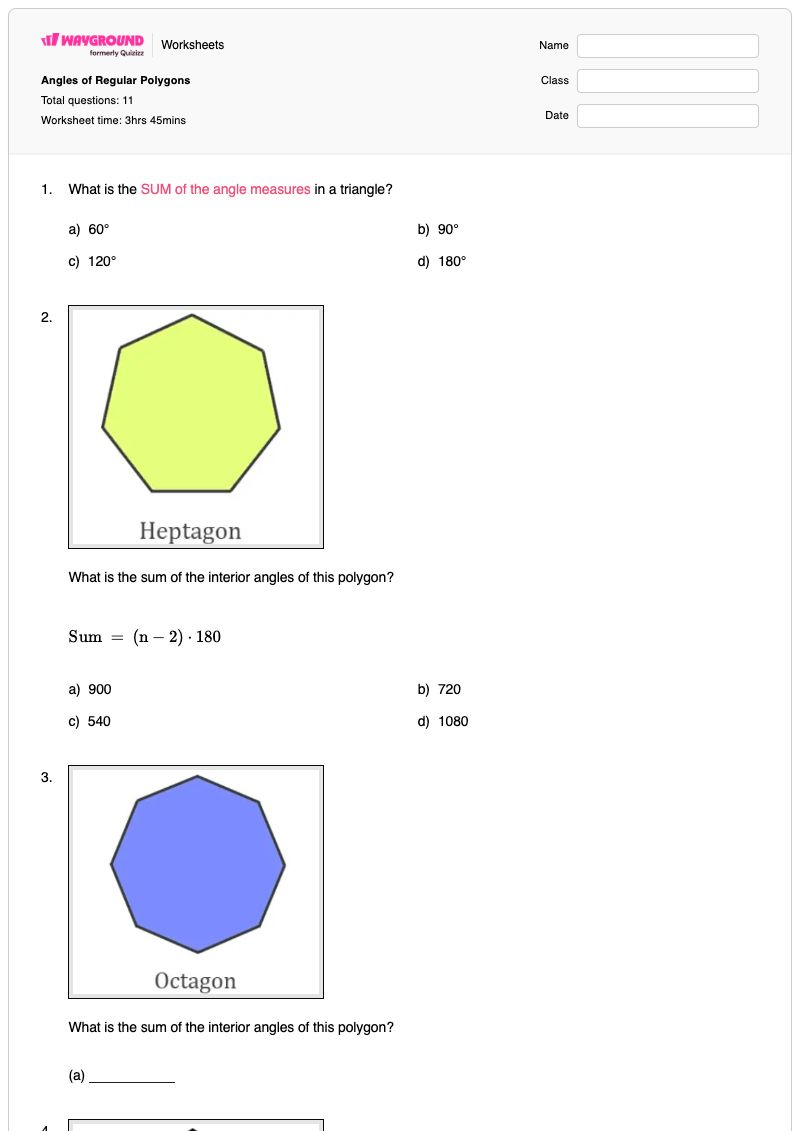 Angles of Regular Polygons - Printable Area-of-regular-polygons Worksheets Class 8 - Wayground