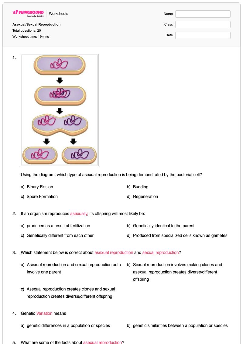 Asexual/Sexual Reproduction - Printable Sexual-vs-asexual-reproduction Worksheets Class 6 - Wayground