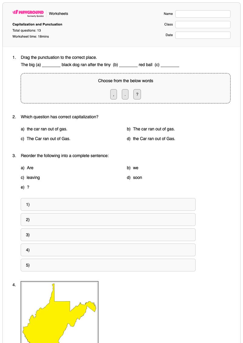 Capitalization and Punctuation - Printable Fitness-and-wellness Worksheets Class 2 - Wayground