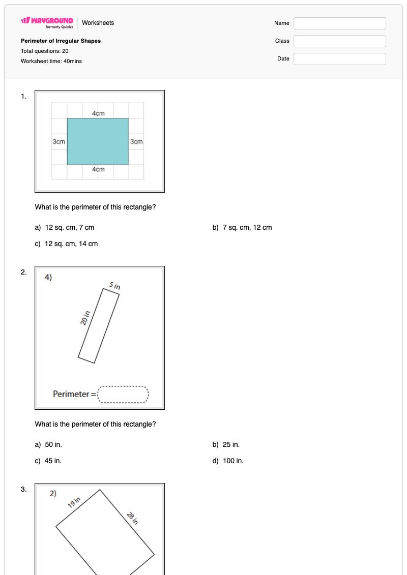 Perimeter of Irregular Shapes - Printable Perimeter Worksheets - Wayground