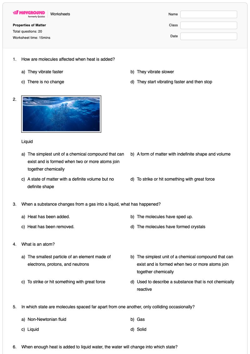 Properties of Matter - Printable States-of-matter Worksheets - Wayground