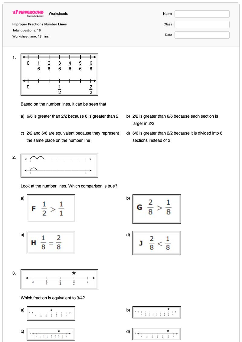 Improper Fractions Number Lines - Printable Fractions-on-a-number-line Worksheets - Wayground