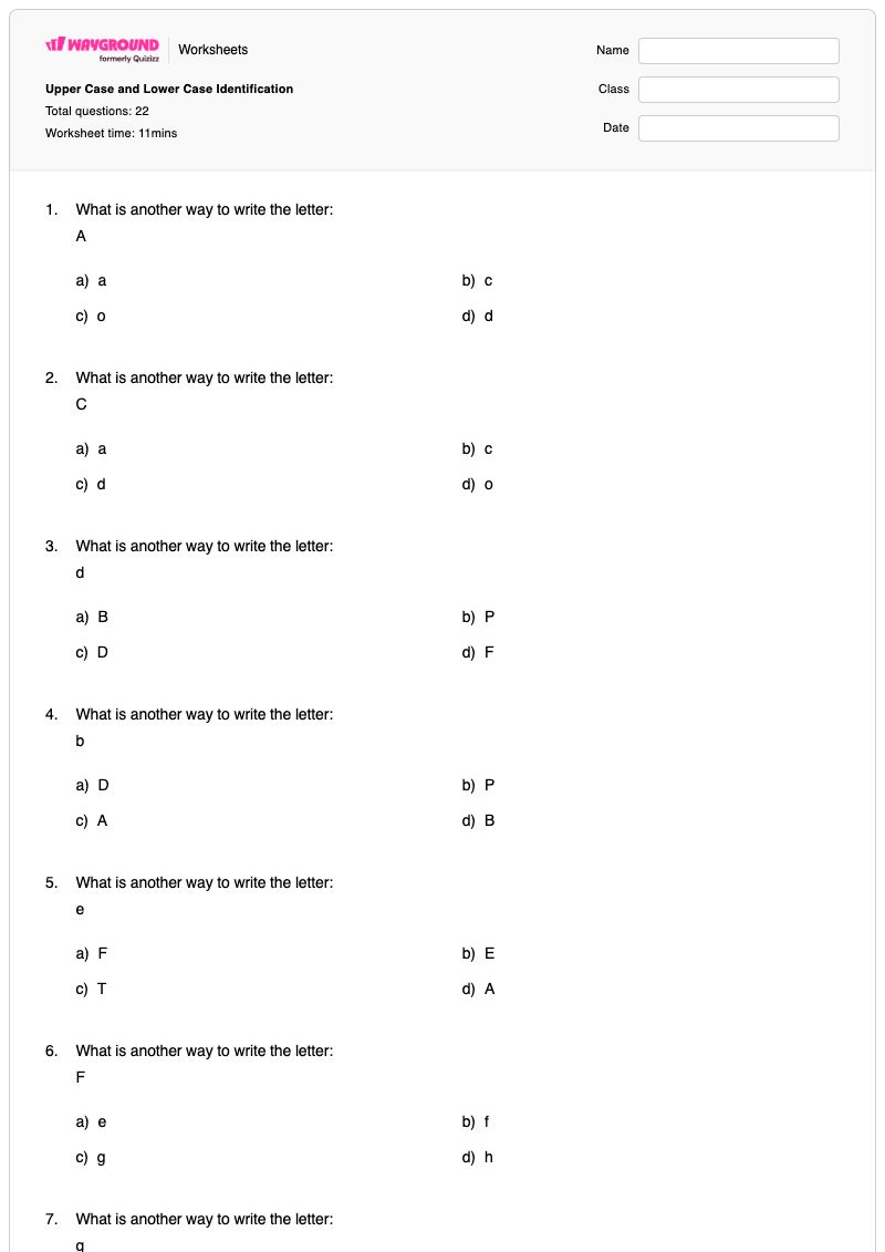 Upper Case and Lower Case Identification - พิมพ์ได้ Letter-case เวิร์กชีท - Wayground
