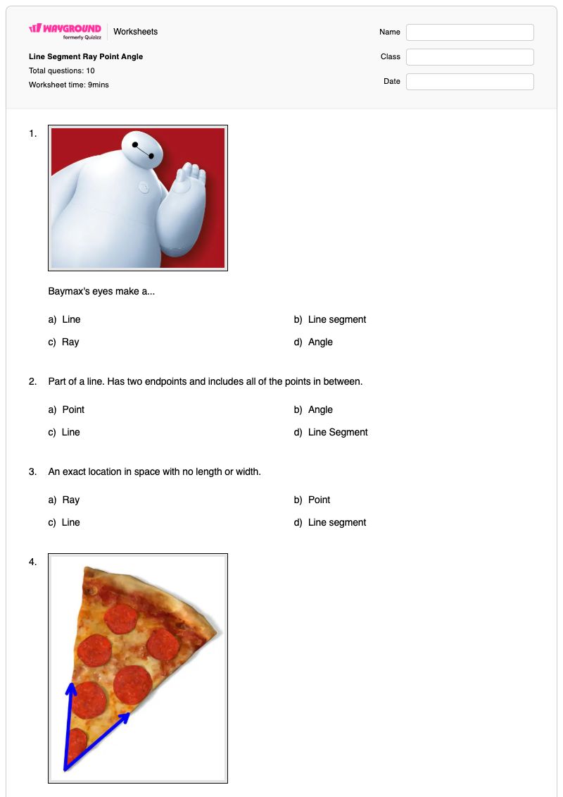 Line Segment Ray Point Angle - Printable Line-segments Worksheets - Wayground