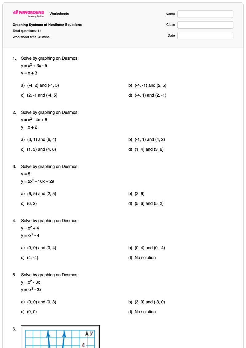 Graphing Systems of Nonlinear Equations - Printable Systems-of-equations Worksheets - Wayground