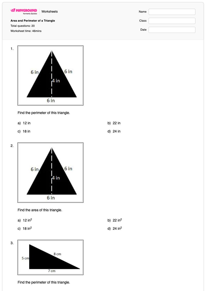Area and Perimeter of a Triangle - Printable Perimeter Worksheets - Wayground