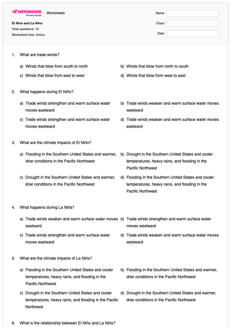 El Nino and La Nina - Printable El-niño-and-la-niña Worksheets - Wayground