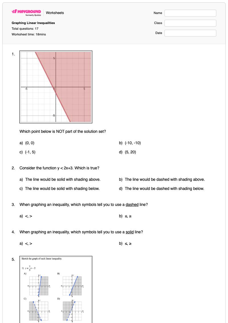 Graphing Linear Inequalities - Printable Graphing-and-shading-solutions Worksheets - Wayground