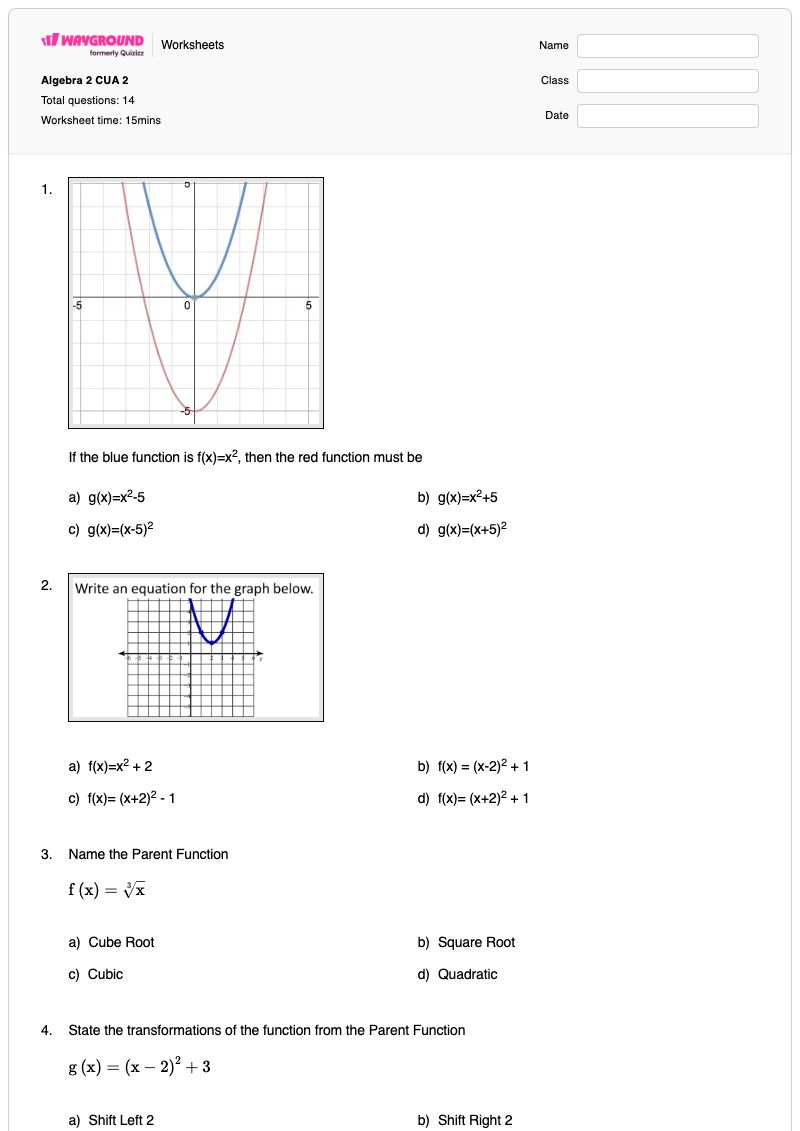 Algebra 2 CUA 2 - Printable Algebra-2 Worksheets - Wayground