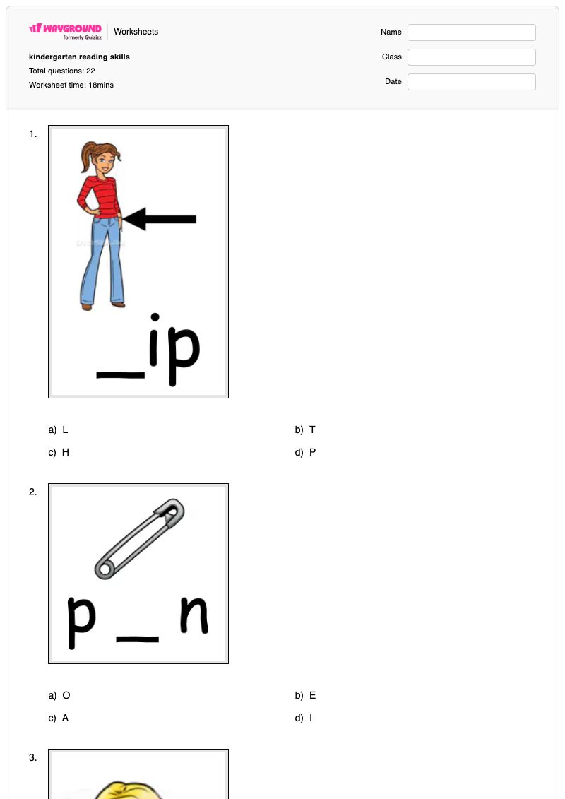 kindergarten reading skills - Printable Phonics Worksheets Kindergarten - Wayground