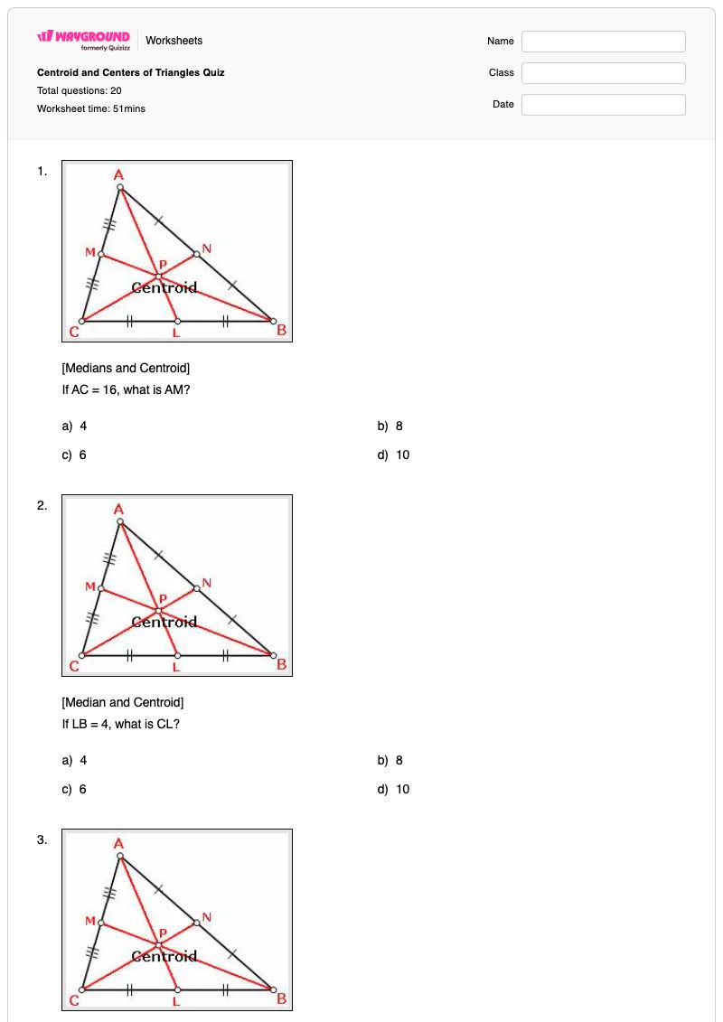 Centroid and Centers of Triangles Quiz - พิมพ์ได้ Altitude-of-a-triangle เวิร์กชีท - Wayground