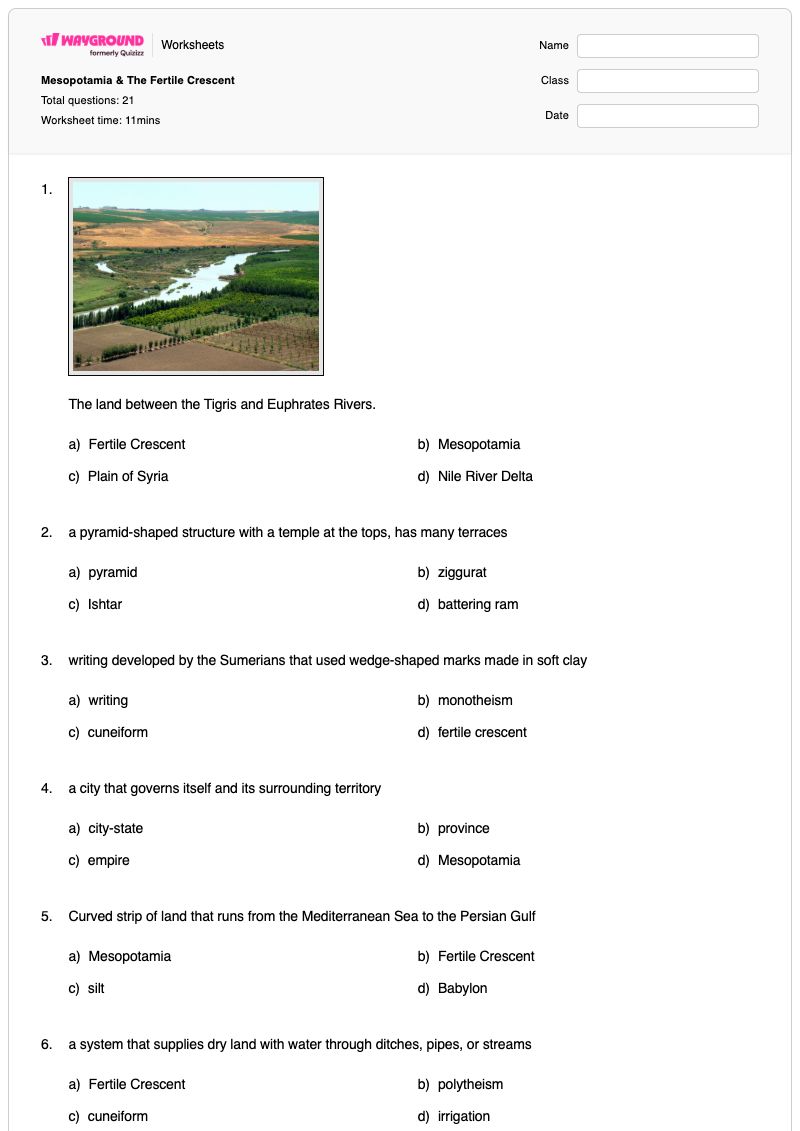 Mesopotamia & The Fertile Crescent - พิมพ์ได้ เสี้ยวพระจันทร์อันอุดมสมบูรณ์ เวิร์กชีท - Wayground