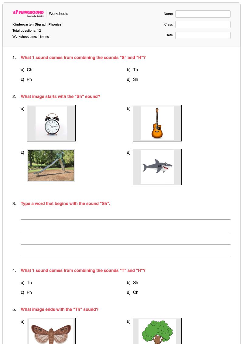 Kindergarten Digraph Phonics - พิมพ์ได้ ไดกราฟ เวิร์กชีท โรงเรียนอนุบาล - Wayground