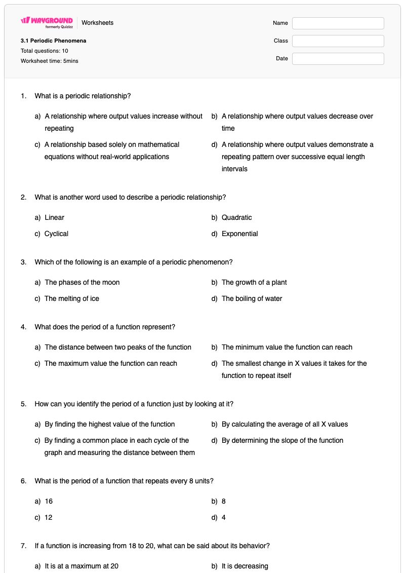 3.1 Periodic Phenomena - พิมพ์ได้ Periodic-phenomena เวิร์กชีท - Wayground