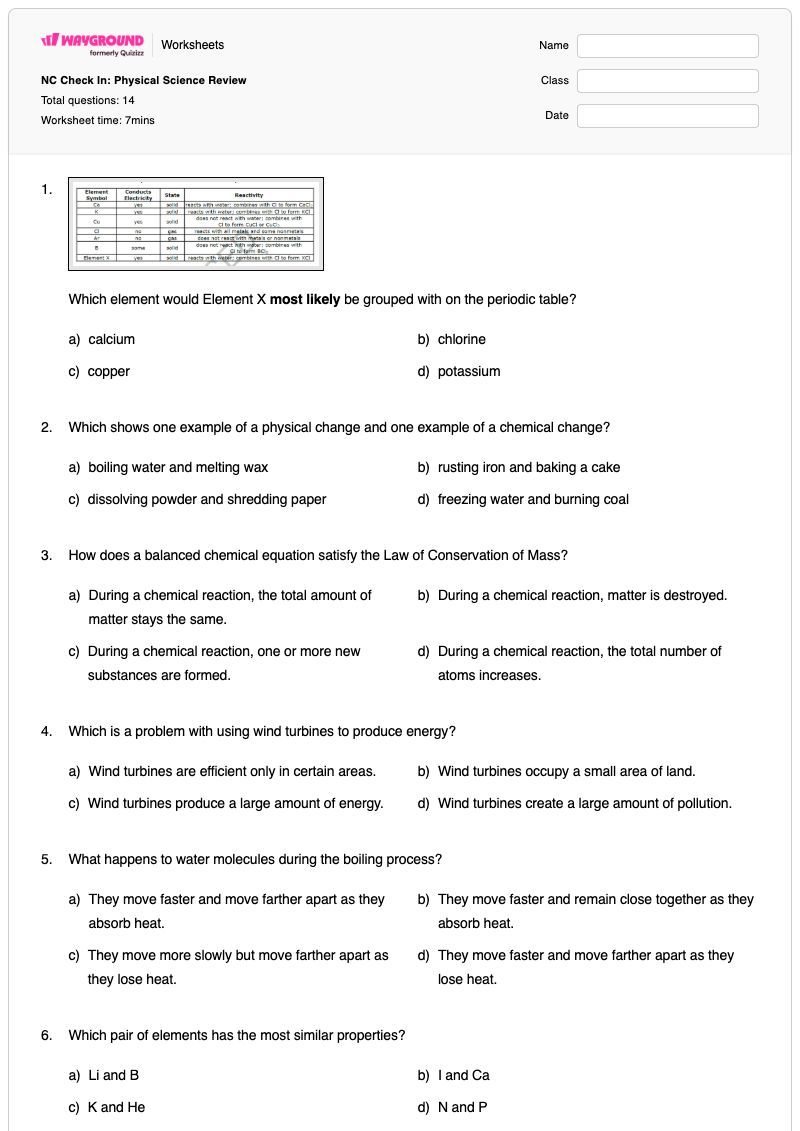 NC Check In: Physical Science Review - Printable Conservation-of-energy Worksheets - Wayground