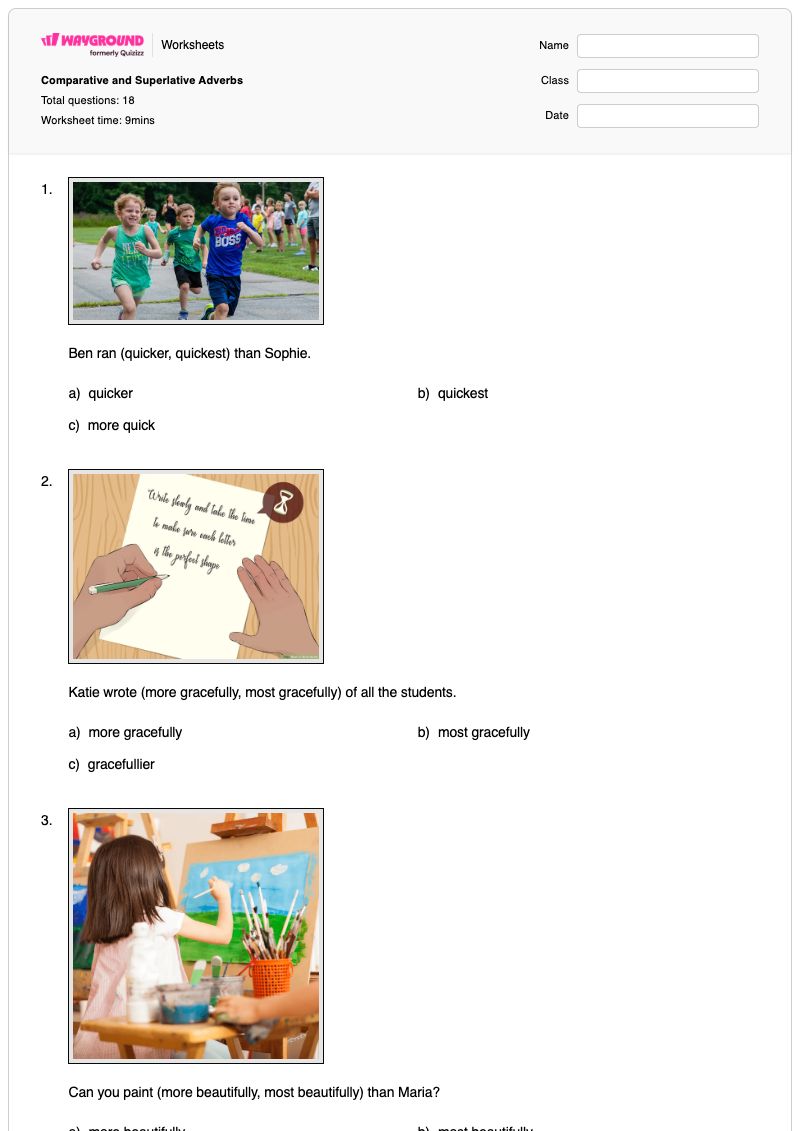 Comparative and Superlative Adverbs - Printable Comparatives-and-superlatives Worksheets - Wayground