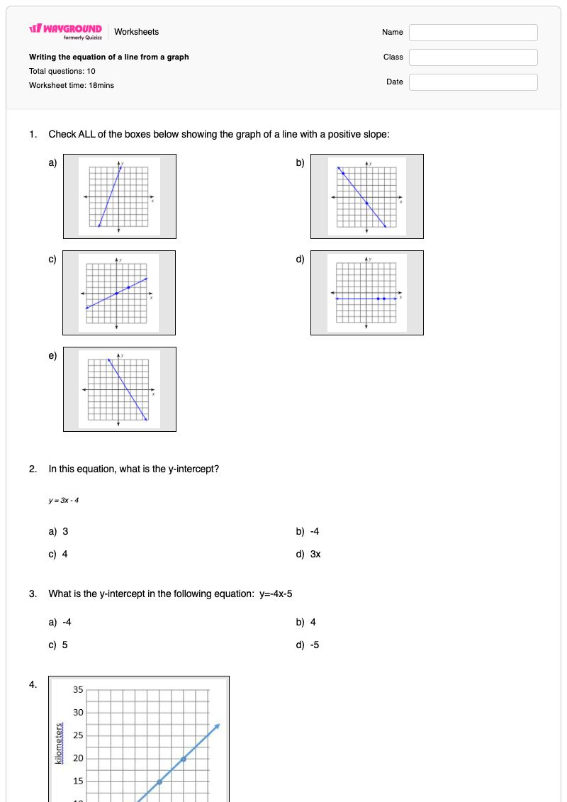 Writing the equation of a line from a graph - Printable Equation-of-a-line Worksheets - Wayground