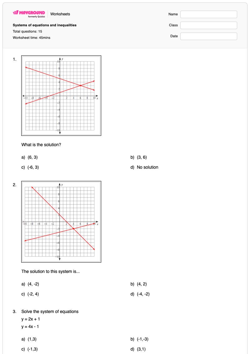 Systems of equations and inequalities - Printable Inequalities-and-system-of-equations Worksheets - Wayground