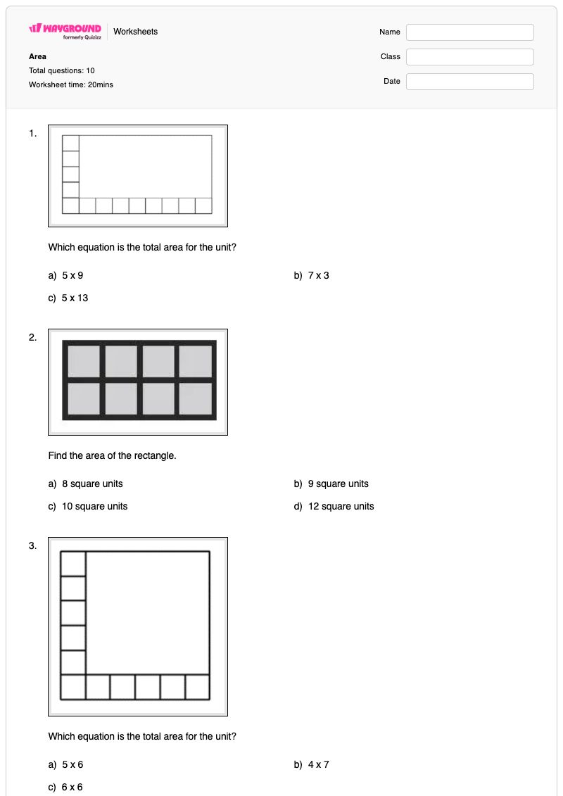 Area - Printable Area-of-a-rectangle Worksheets - Wayground