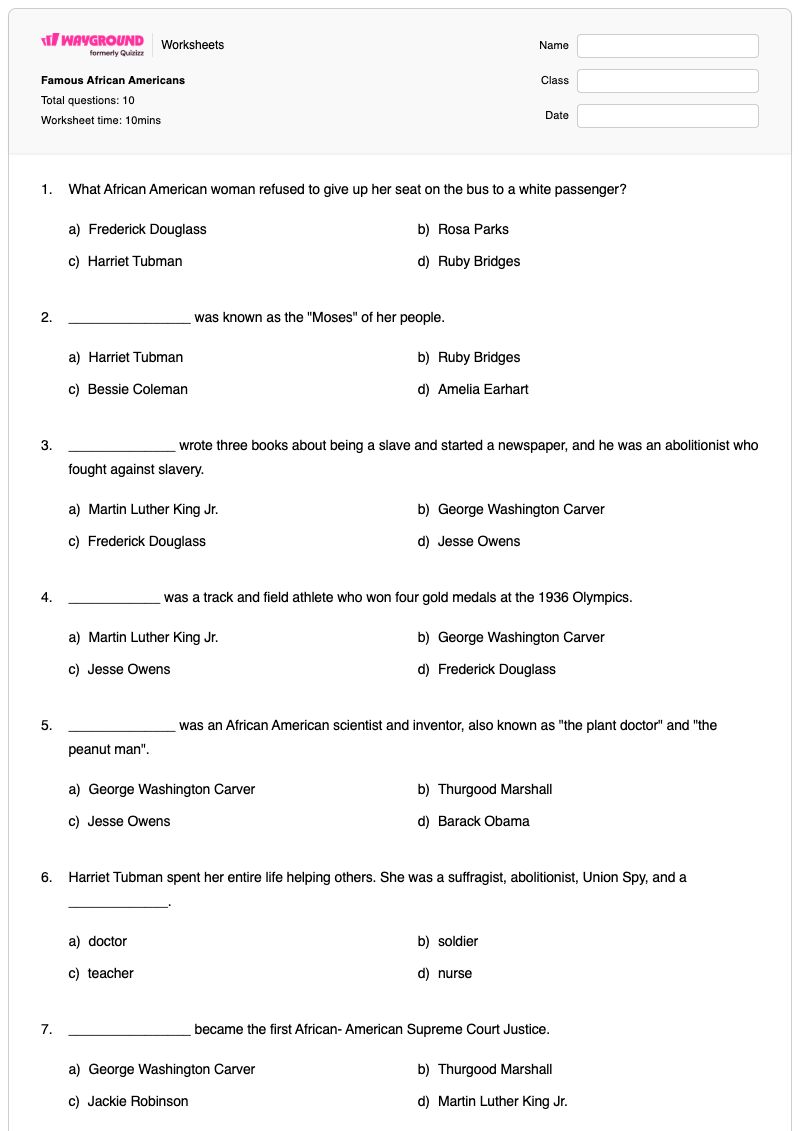 Famous African Americans - Printable Biography-bessie-coleman Worksheets Year 3 - Wayground