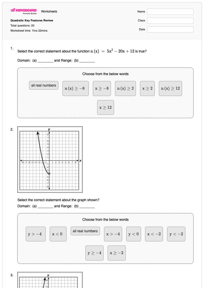 Quadratic Key Features Review - พิมพ์ได้ Cosecant-function เวิร์กชีท ระดับ 9 - Wayground
