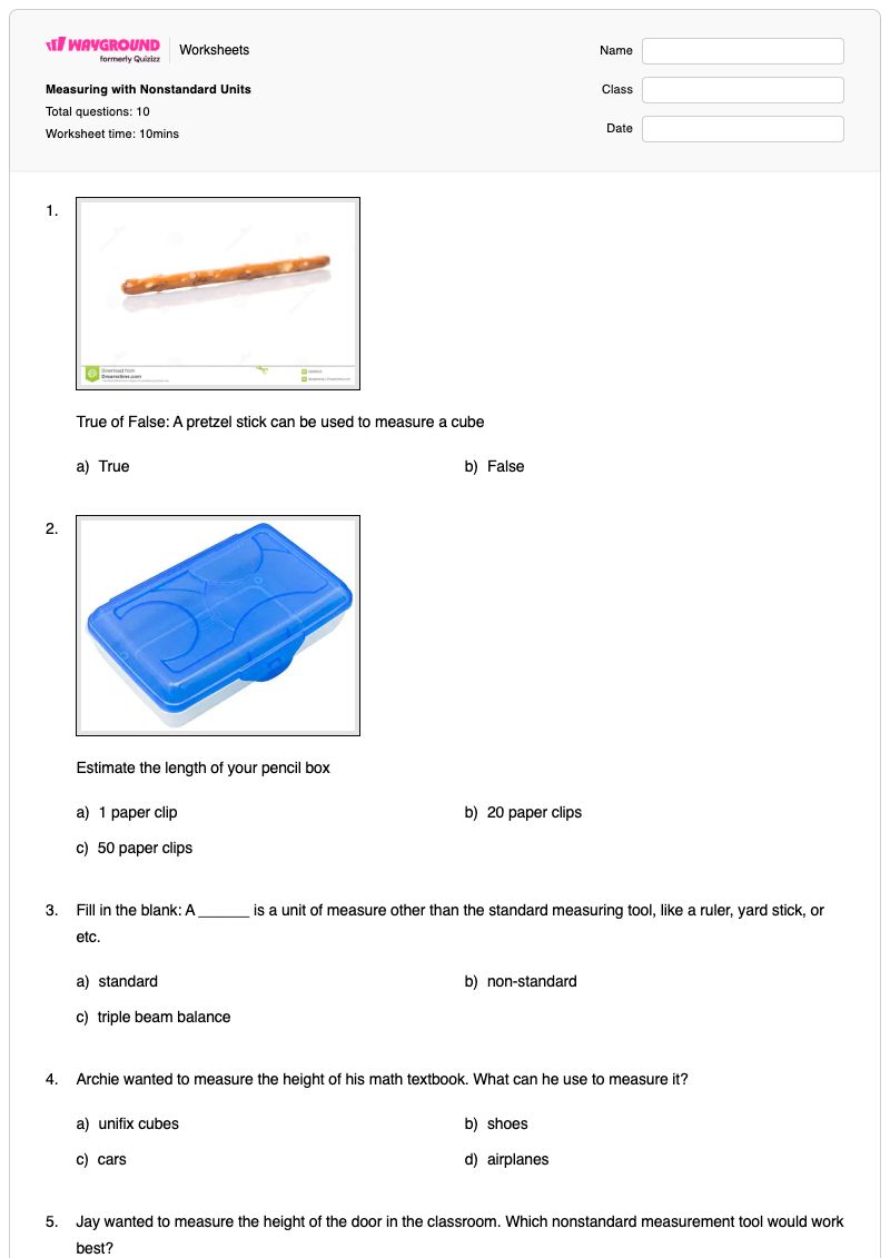 Measuring with Nonstandard Units - Printable Standard-and-nonstandard-units Worksheets Class 3 - Wayground