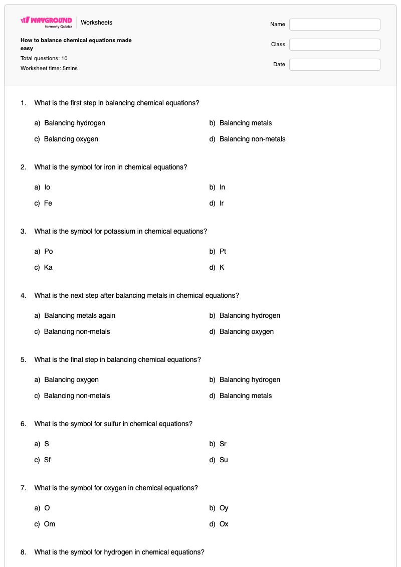 How to balance chemical equations made easy  - พิมพ์ได้ Balance-in-equations เวิร์กชีท - Wayground
