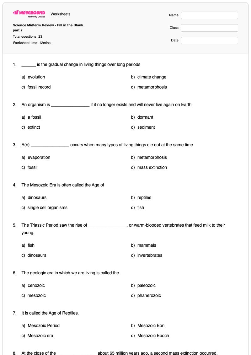 Science Midterm Review - Fill in the Blank part 2 - Printable Science Worksheets - Wayground